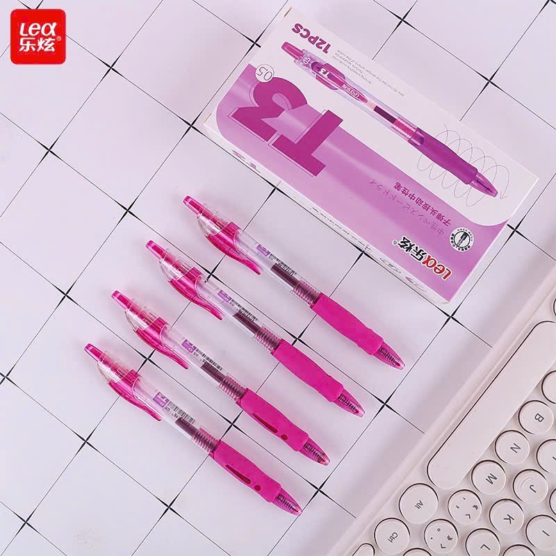 Hộp 12 cây bút viết gel nước bấm LEX / LEA T3 mực xanh / tím / đỏ / đen ngòi 0.5mm