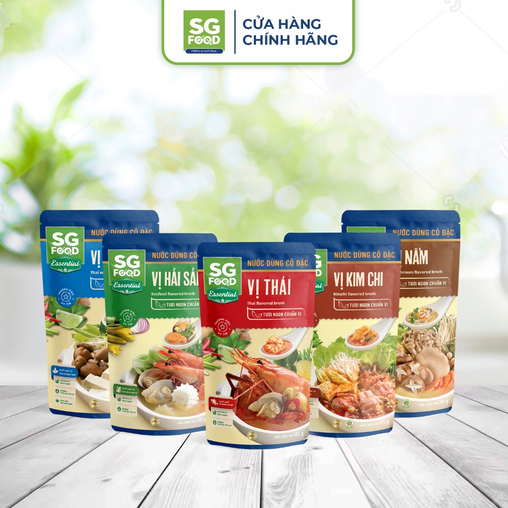 Combo 5 Gói Nước Dùng đủ vị SGFood 180g ( Thái, Kim Chi, Nấm, Hải Sản, Thái Chay)