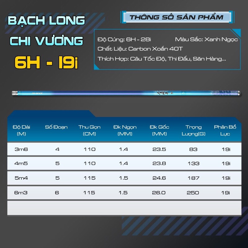 Cần câu tay 6h dài 6m3 bạch long chi vương cần tải cá 1 đến 9kg thoải mãi tặng 1 ngọn phụ