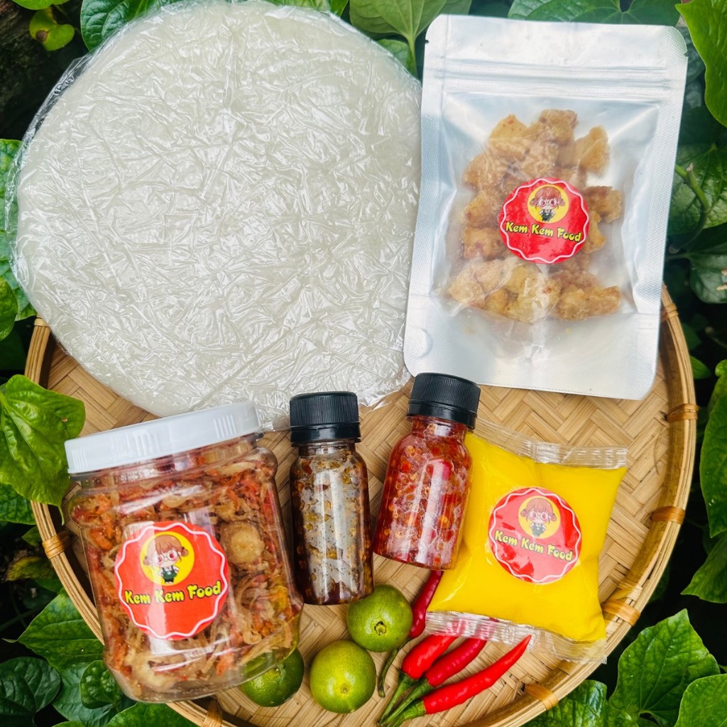 Combo 6 Món Bánh Tráng Phơi Sương + Muối Tép Hành Phi + Tốp Mỡ + Sốt Tắc + Ớt Rim kèm Tốp Mỡ Giòn Rụm