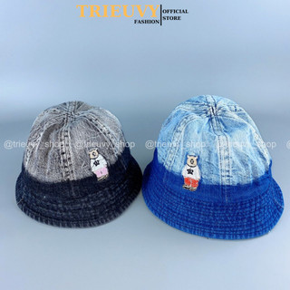 Nón bucket nam nữ jean Gấu Hàn Quốc, mũ chống nắng denim 6 múi dày dặn mềm mại thoáng mát - TRIEUVY