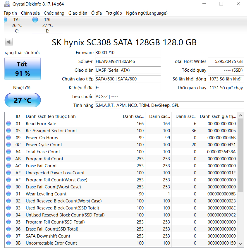 SSD m.2 Skynix 128gb, zin đẹp bóc máy. Sức khoẻ GOOD