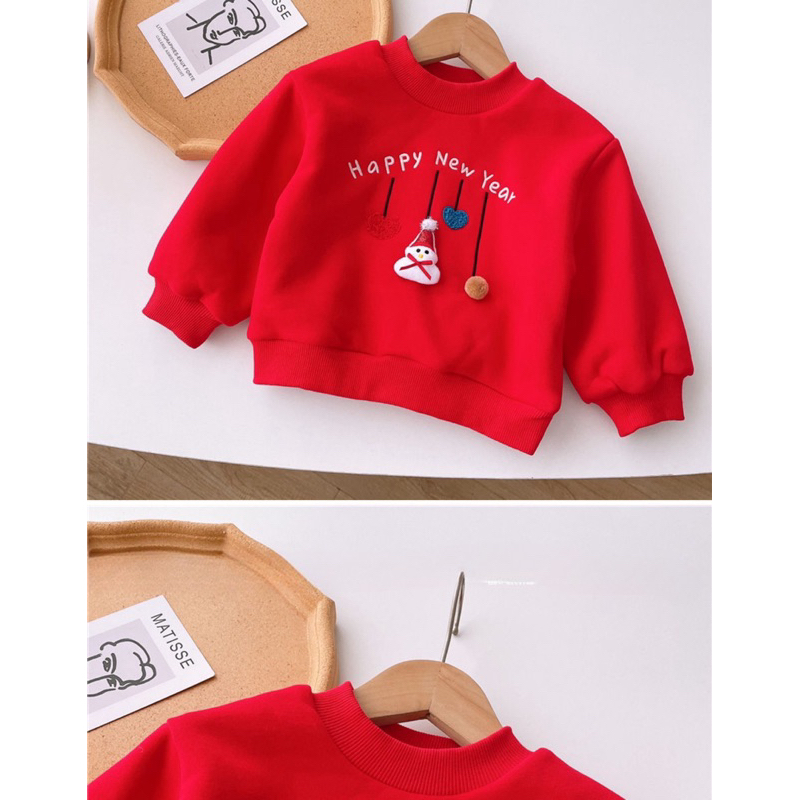 Quần áo trẻ em, áo nỉ Sweater đỏ Noel dày dặn ấm áp cho bé trai và bé gái 10-30kg