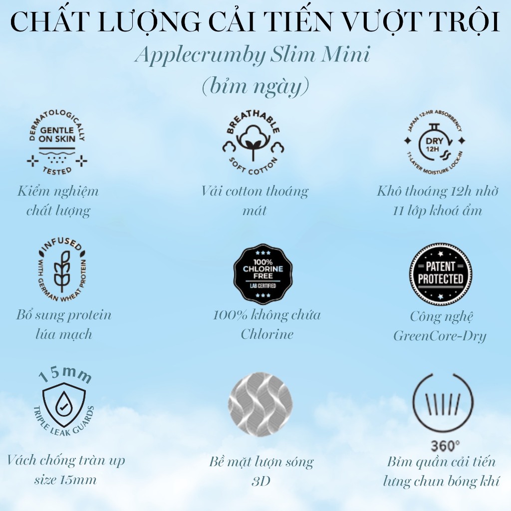 COMBO 3 bịch Bỉm dán/quần 𝐀𝐏𝐏𝐋𝐄𝐂𝐑𝐔𝐌𝐁𝐘 Version 2023 cao cấp Malaysia cho bé NB20/S23/M21/L19/XL17/XXL15