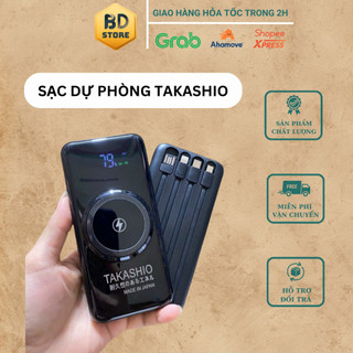 Sạc Dự Phòng Không Dây, Sạc Dự Phòng TAKASHIO Không Dây Tích Hợp 4 Dây Sạc Tiện Lợi