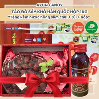 Táo Đỏ Hàn Quốc Sấy Khô {Loại 1} Hộp 1Kg (1.2Kg Cả Bao Bì), táo đỏ to tròn thơm ngon - Tặng Túi Xách Sang Trọng