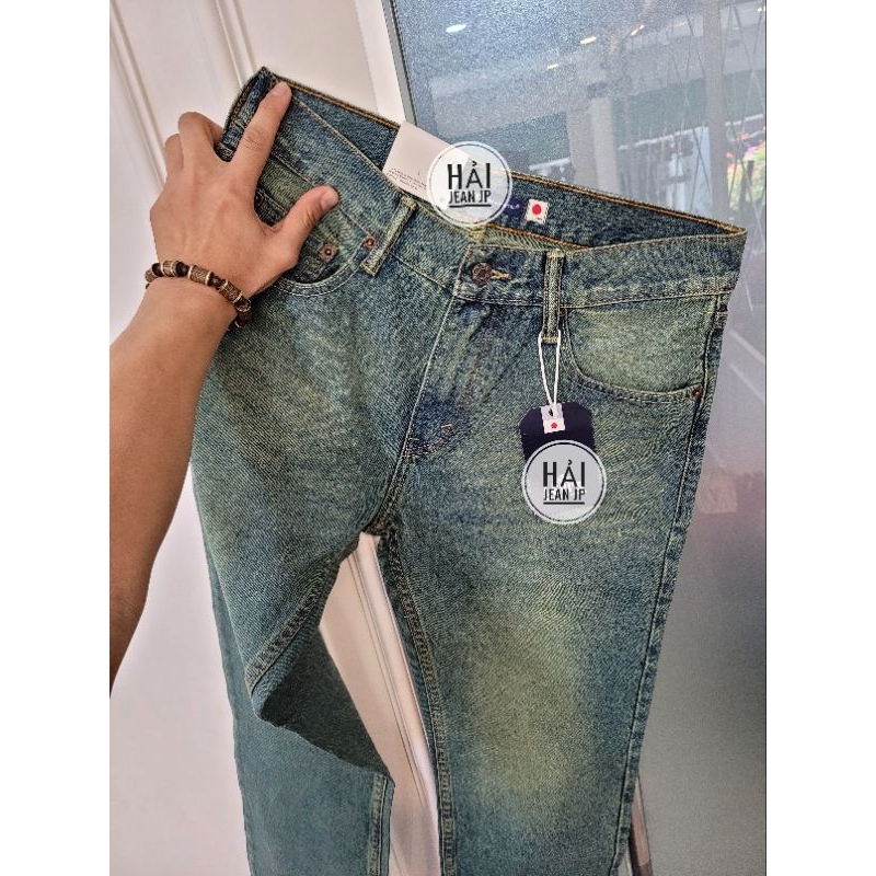 Quần jean nam leviss màu rêu phủ japan bản thêu tay thỏ form đứng chất cotton