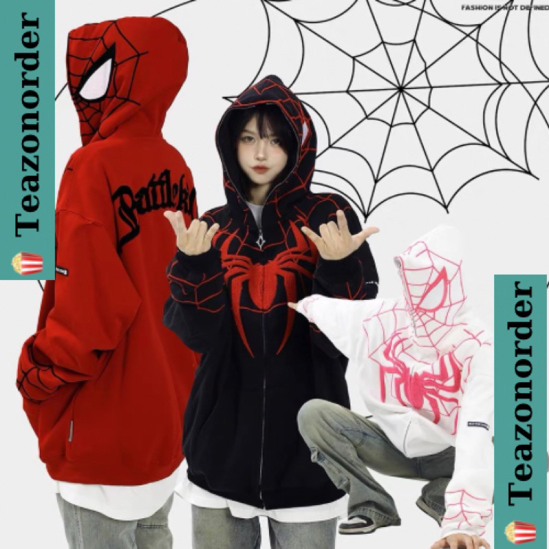 Áo khoác spiderman người nhện thiết kế độc lạ mũ rộng khoá zip kim loại hoạ tiết 🕸️ 🕷️ phong cách đường phố.