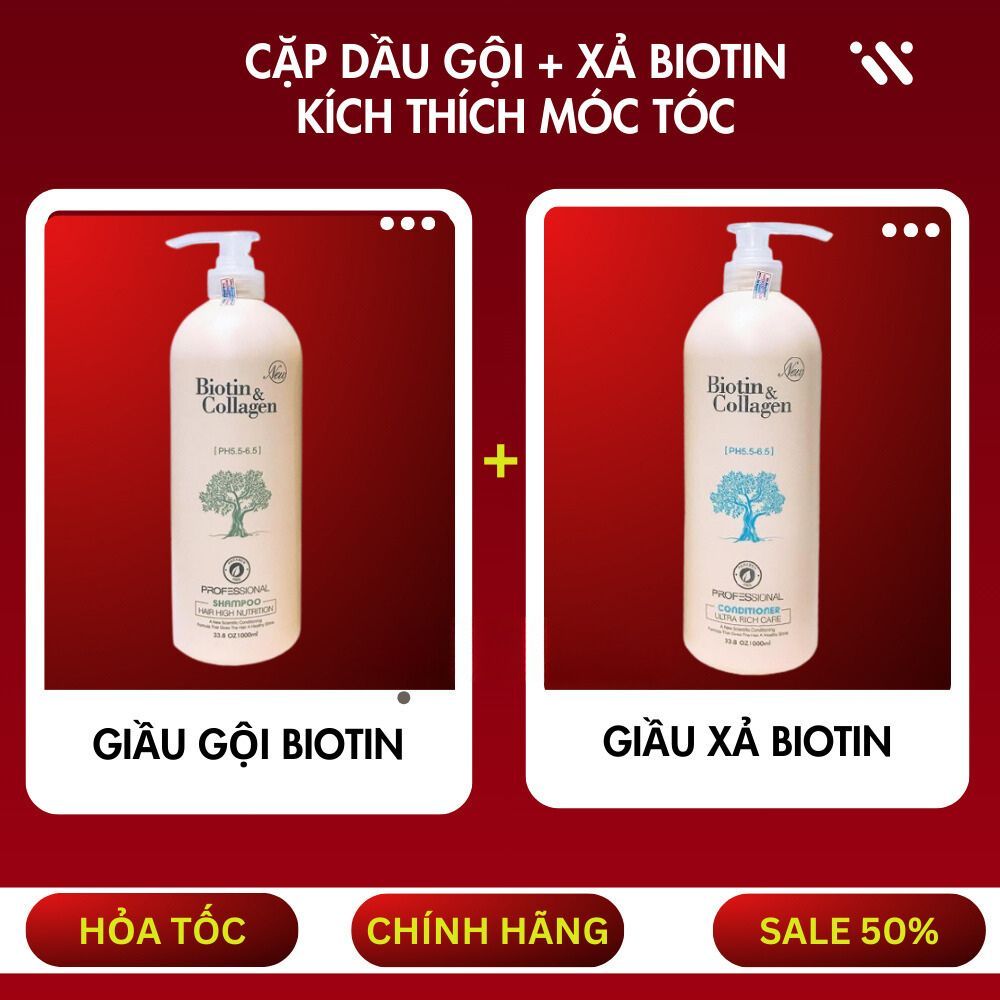 Cặp Dầu Gội Xả Biotin Collagen Chống Rụng Kích Thích Mọc Tóc Siêu Mềm Mượt [ Hàng Chính Hãng ]