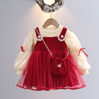 Set váy yếm nhung xinh cho bé gái