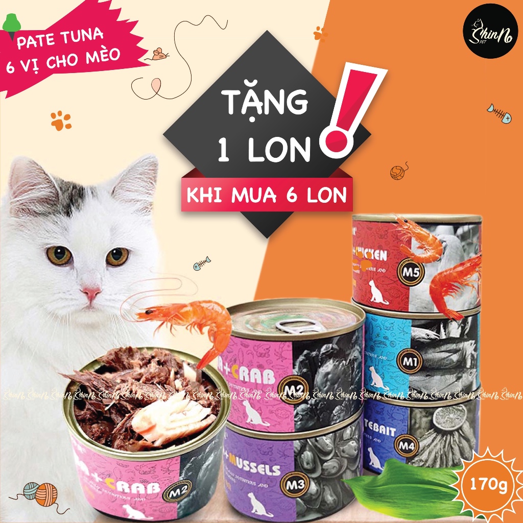 {Mua 6 tặng 1}Pate cao cấp Tuna lon 170g dành cho Mèo mọi lứa tuổi