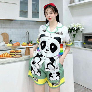 🎀 plumes 🎀 bộ pijama lụa xước loại 1 gấu trúc hàng thiết kế freesize 40-60kg