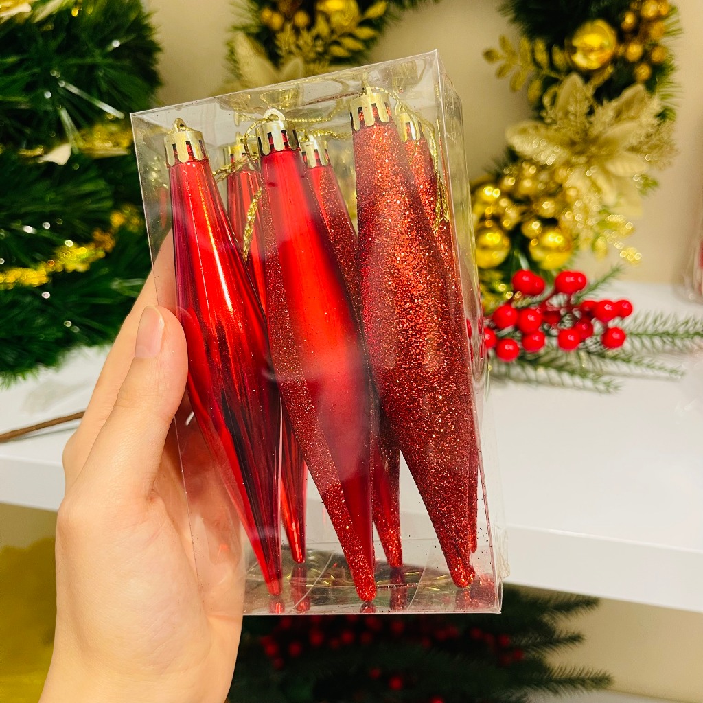 Hộp 6 quả châu hình giọt nước trang trí giáng sinh