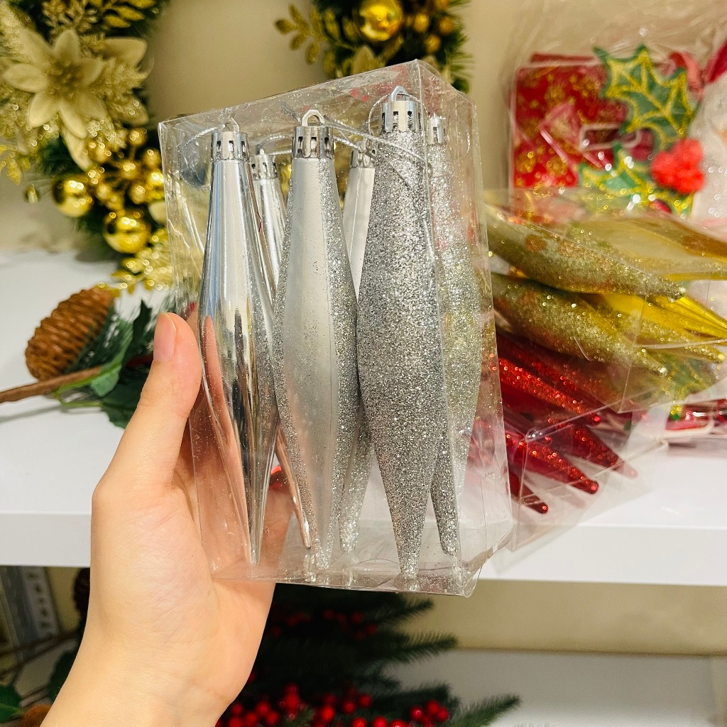 Hộp 6 quả châu hình giọt nước trang trí giáng sinh