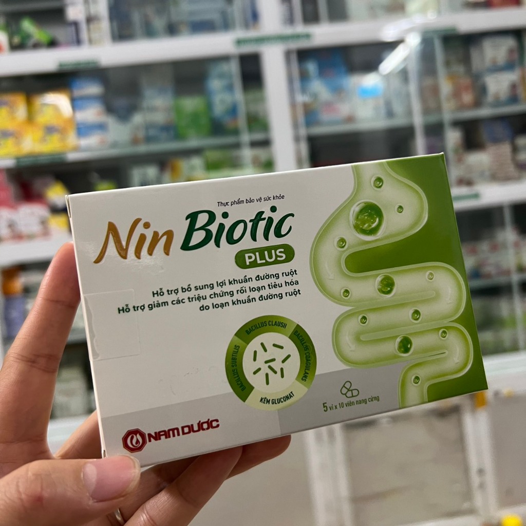 Men vi sinh Nin Biotic plus của Nam Dược bổ sung 3 chủng men lợi khuẩn cho đường ruột hộp 50 viên