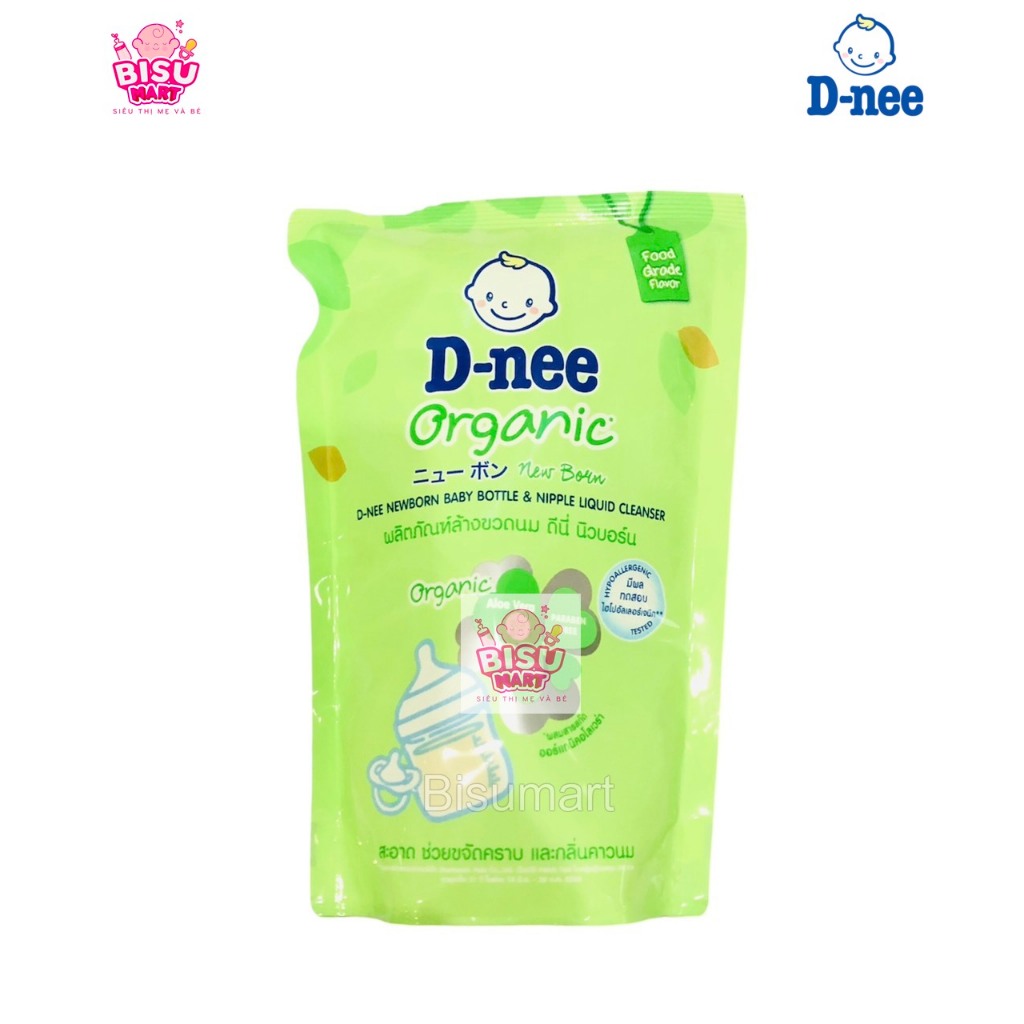 Combo Nước rữa bình sữa và rau quả Organic DNEE Chai 600ml và Túi 400ml