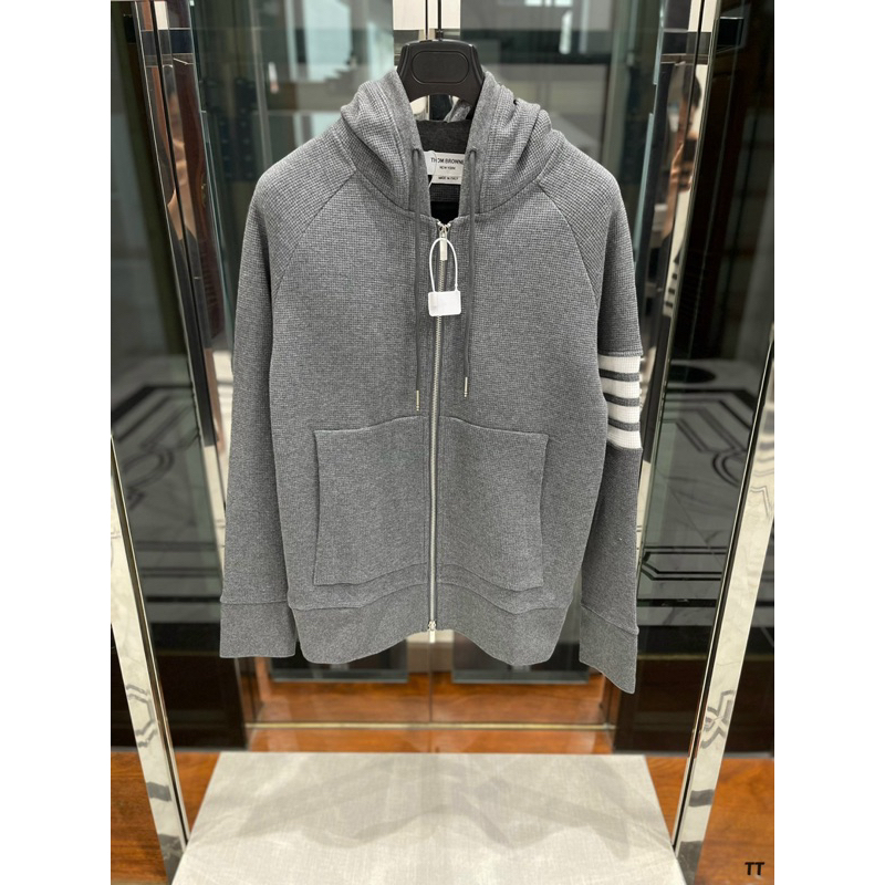 Áo hoodie zip - Thom Browne - TB 4bar xám len dệt kim new