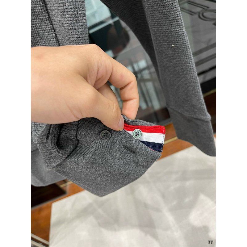 Áo hoodie zip - Thom Browne - TB 4bar xám len dệt kim new