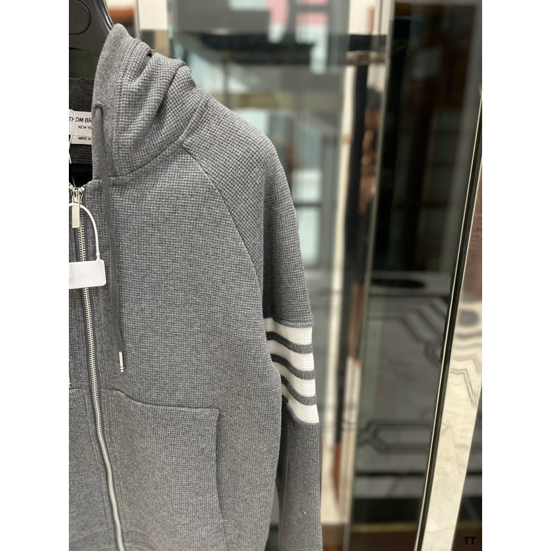 Áo hoodie zip - Thom Browne - TB 4bar xám len dệt kim new