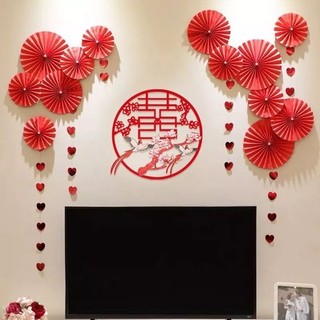 sét 6 quạt đỏ decor , trang trí  tết