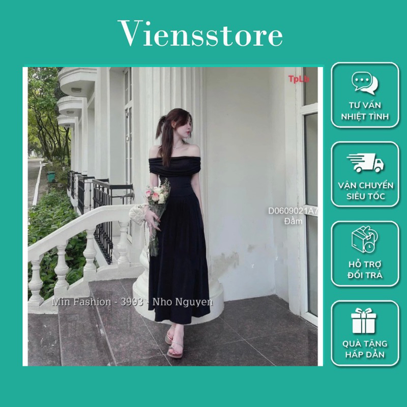 Đầm maxi đen trễ vai sang trọng VIENS STORE