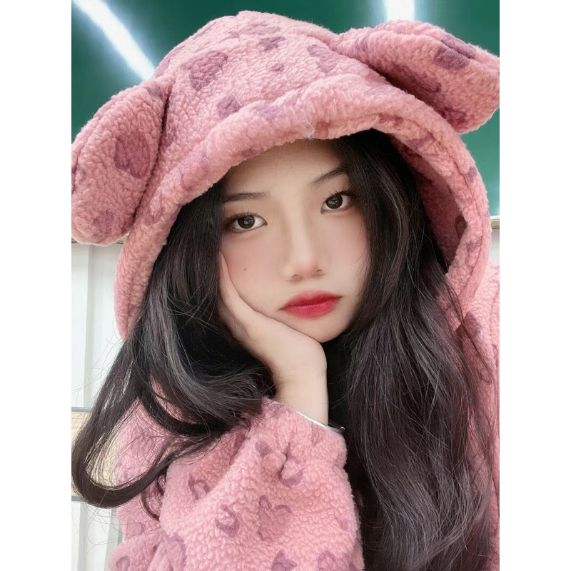 Áo hoodie lông cừu hoạ tiết da báo hồng siêu xinh siêu hót hàng quảng châu có ảnh thật ở cuối