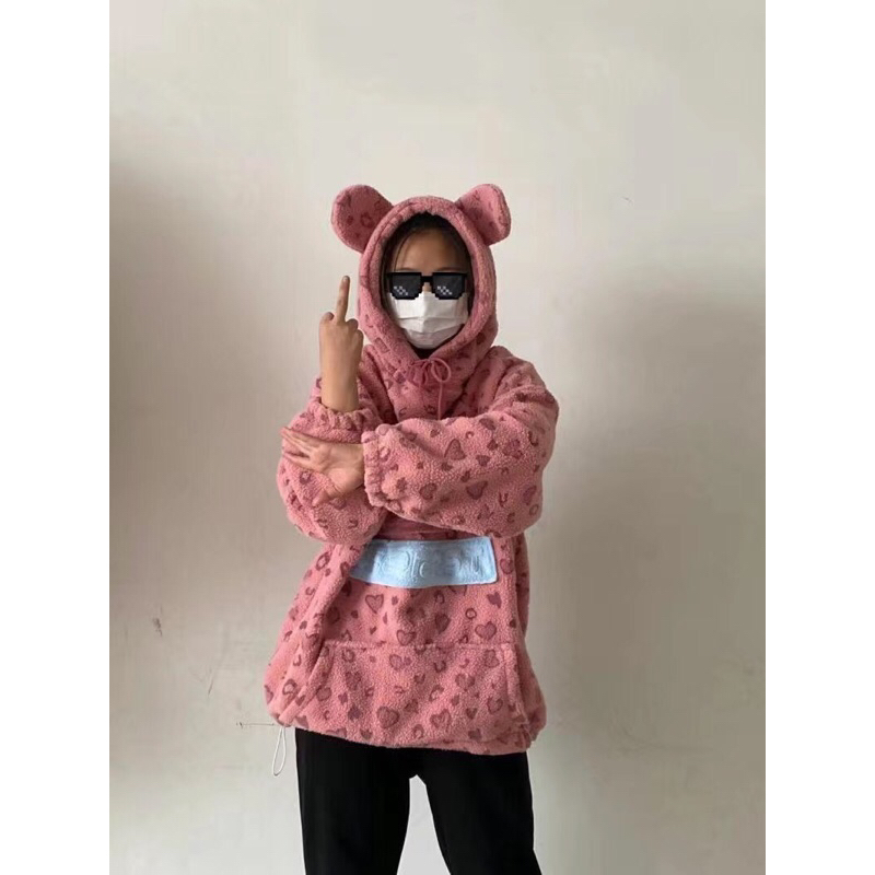 Áo hoodie lông cừu hoạ tiết da báo hồng siêu xinh siêu hót hàng quảng châu có ảnh thật ở cuối
