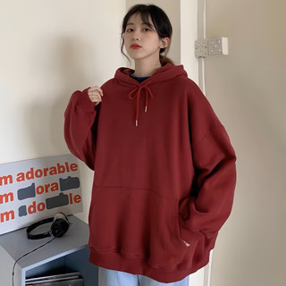 Áo Hoodie Tay Dài Nỉ Bông Basic Đỏ Đô