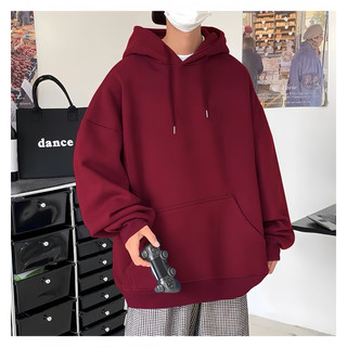 Áo hoodie tay dài nỉ bông basic đỏ đô