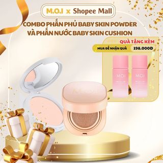 Combo Phấn nước M.O.I Baby Skin Cushion và Phấn phủ M.O.I Baby Skin Powder kiềm dầu, dành cho mọi loại da