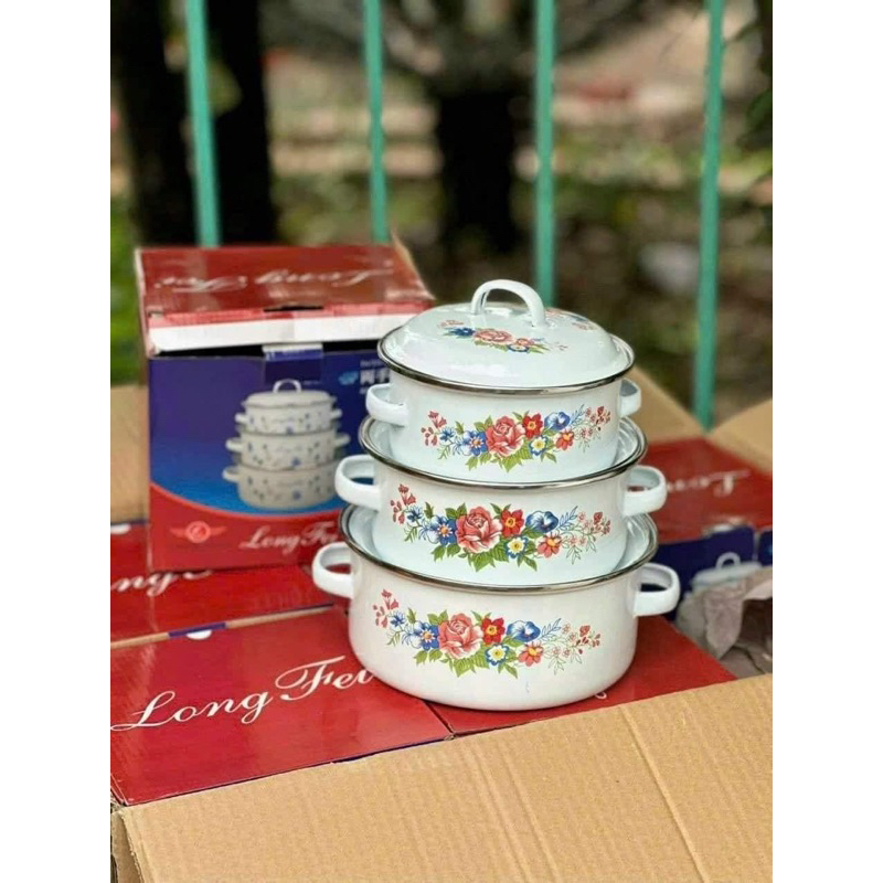Bộ 3 Nồi Tráng Men Cao Cấp Size Từ 16cm - 18cm - 20cm