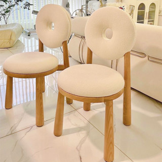 Ghế tựa lưng giả gỗ hình bánh donut lông cừu xinh xắn, ghế decor nhà cửa, ghế bàn trang điểm