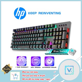 Bàn phím cơ chính hãng HP GK100F kết hợp Bàn phím cơ trục xanh game có đèn nền 104 phím Led,giao diện USB