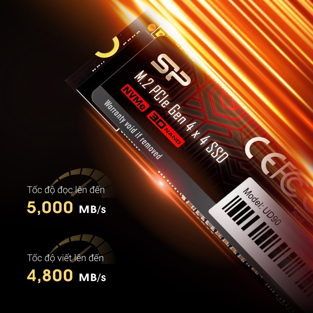 Ổ cứng SSD M.2 NVME Silicon Power 4TB Đọc/Viết tối đa 5,000 MB/s 4,800 MB/s M.2 2280 PCIe Gen4x4_UD90| BH 5 năm