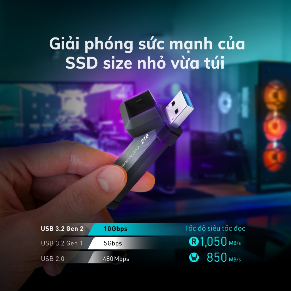 Ổ cứng di động SSD  Silicon Power MS70* 1050MB/s - 850MB/s * 250GB, 500GB, 1TB, 2TB * Màu xám* USB Type-A/BH 3 năm