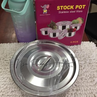 SET 5 THỐ INOX STOCK POT XẾP GỌN CÓ NẮP (FULL INOX) KHÔNG QUAI - BỘ NỒI INOX 5 CÁI