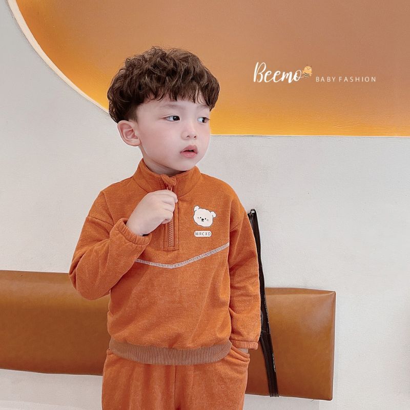 Bộ quần áo bé trai BEEMO B028 bộ nỉ bé trai cổ trụ in mặt gấu, chất liệu nỉ bông dày dặn, mềm mịn PAPALEMON