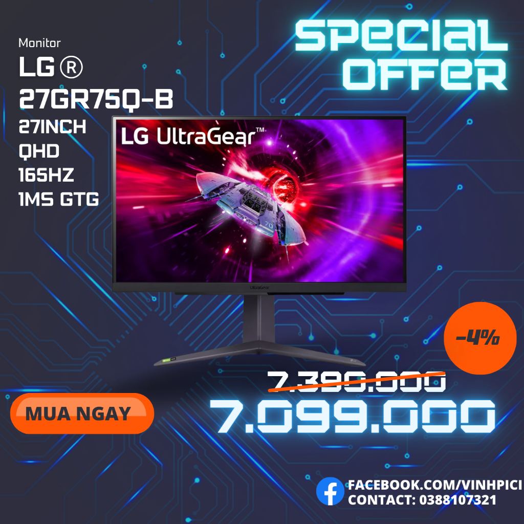 Màn hình LG 27GR75Q-B 27'' 1ms 165Hz IPS QHD UltraGear™ [NEW]