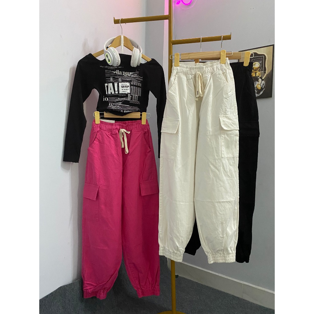 Quần kaki túi hộp nữ lưng thun ống bo, quần jogger túi hộp Trà Phạm Clothing [448]
