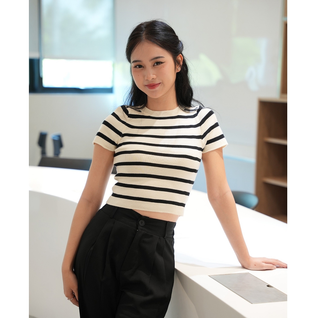 Áo Knit Crop Top Kẻ Ngang Thương Hiệu CLADA-AL028