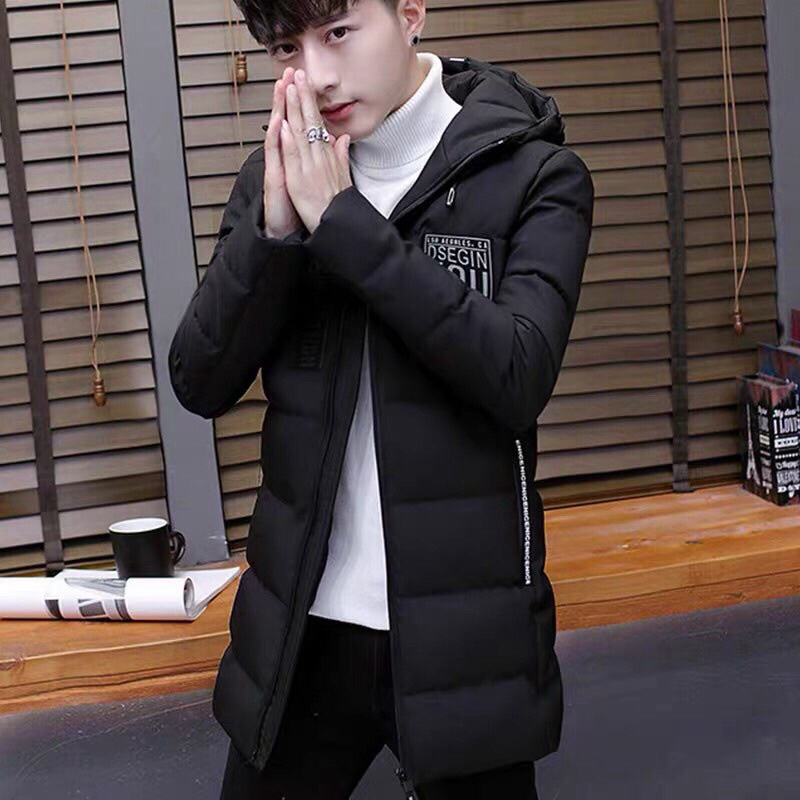 Áo Khoác Phao Nam Dáng Dài Có Nón Thêu Logo Chữ 2 Màu Hot Trend hot trend TM