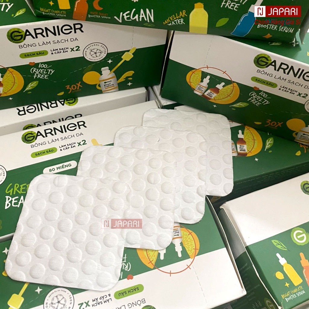 Bông Tẩy Trang Garnier 80 Miếng/30 Miếng CHÍNH HÃNG - Bông Tẩy Trang 3 Lớp Dập Nổi Làm Sạch Da Cho Da Nhạy Cảm - Japari