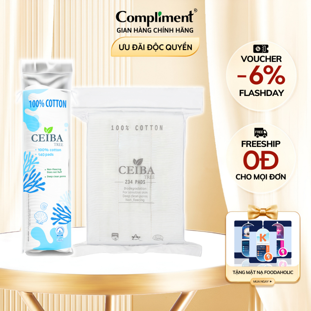 Bông Tẩy Trang 222 + 12 Miếng Ceiba Pháp Btt Cotton Pads Sạch Da Organic An Toàn Mềm Mịn Siêu Dày 80/120/140/234 Miếng