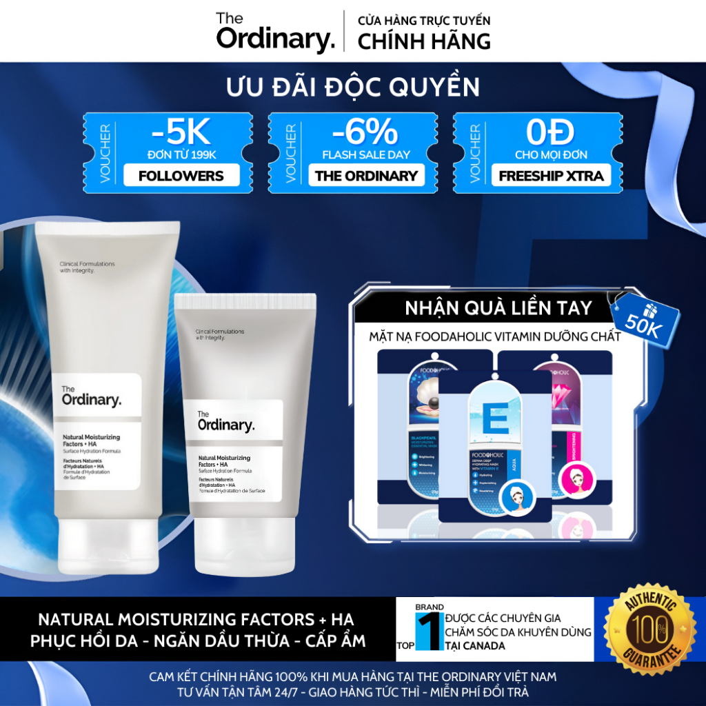 Kem Dưỡng Ẩm Da Mặt The Ordinary Natural Moisturizing Factors + HA Phục Hồi Da Kiềm Dầu Ban Ngày Và Ban Đêm 30/100ml