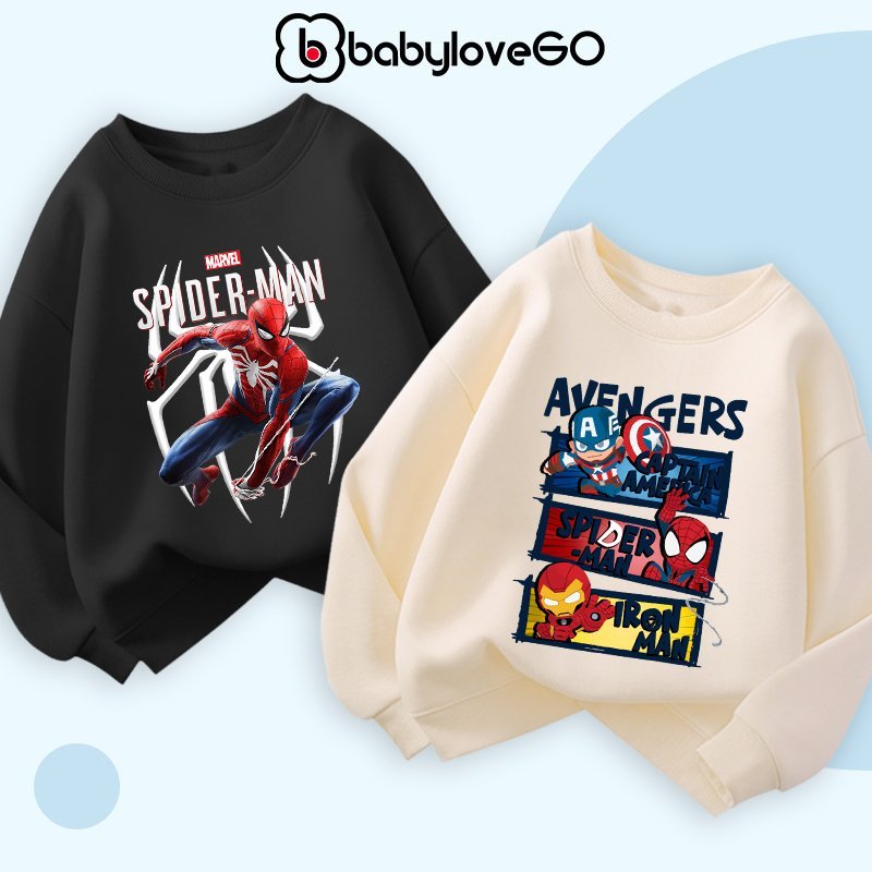 Áo nỉ cho bé trai BabyloveGO mẫu mới 2024 áo sweater dài tay thu đông cho bé in hình siêu anh hùng