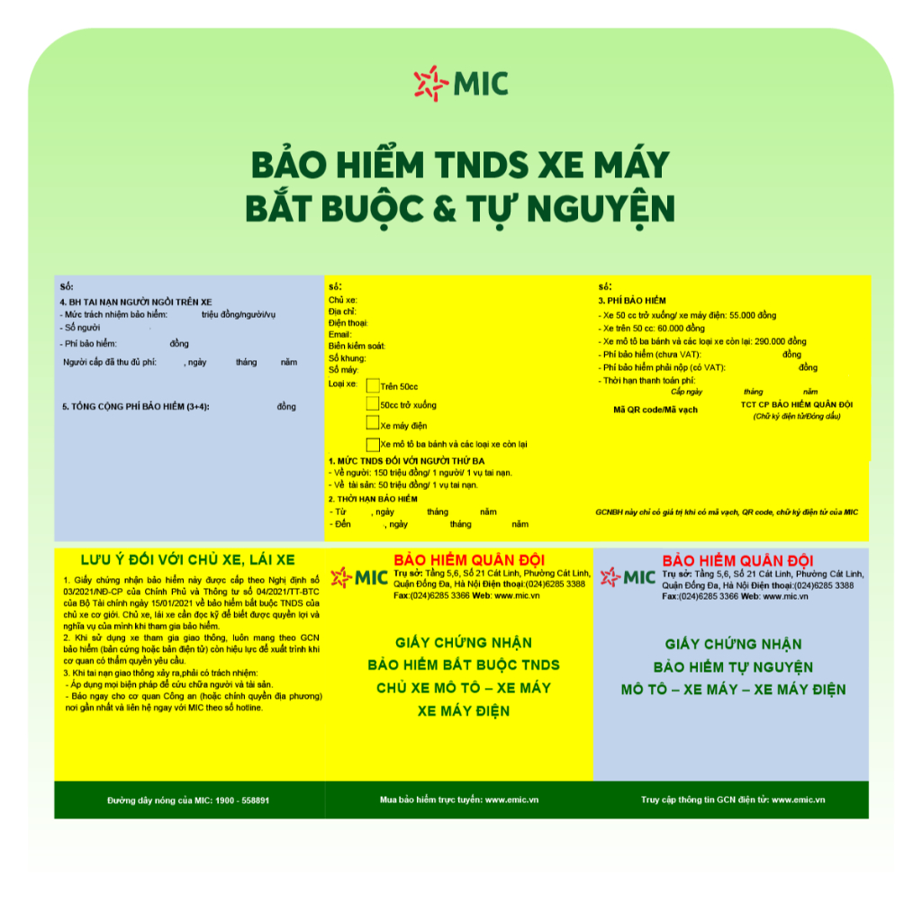 [E-Voucher] Bảo hiểm TNDS Xe máy bắt buộc, cấp GCN điện tử | Bảo hiểm Quân đội MIC