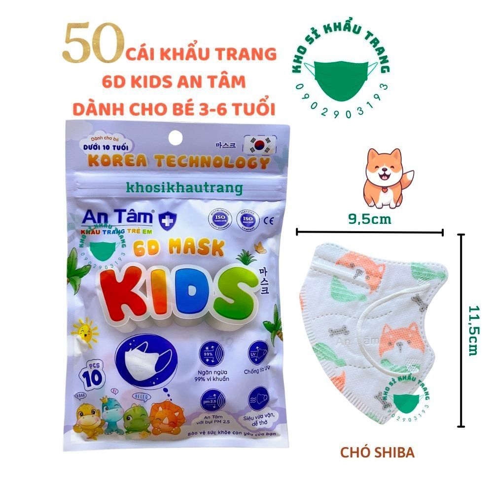Khẩu trang 6D Kids An Tâm dành cho bé 3-6 tuổi
