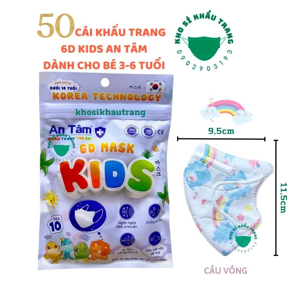 Khẩu trang 6D Kids An Tâm dành cho bé 3-6 tuổi