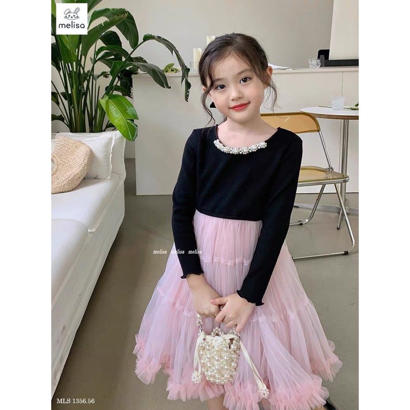 Váy thun đen chân hồng Melisa