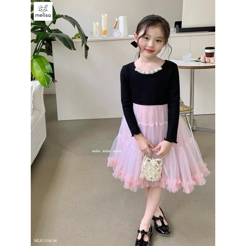 Váy thun đen chân hồng Melisa